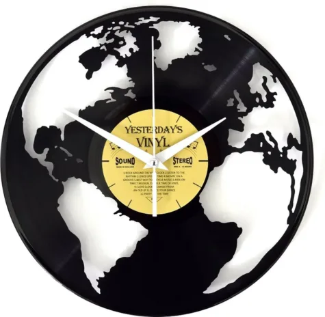 Vinyl klok WORLD GLOBE bij GrappigSpul
