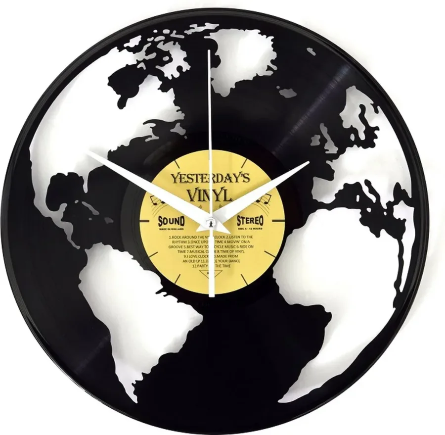 Vinyl klok WORLD GLOBE bij GrappigSpul
