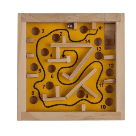 Houten Labyrint puzzel 9 x 9 cm 1 stuk assorti geleverd bij GrappigSpul