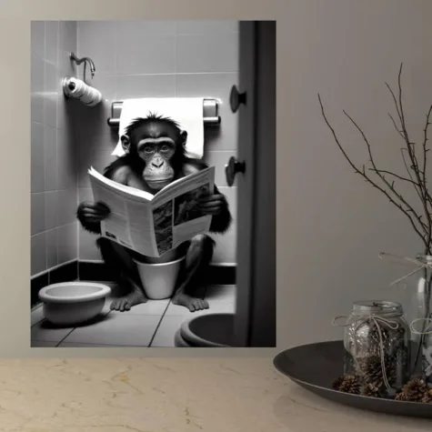 Canvas poster Aap op toilet 21 x 30 cm zonder lijst badkamer decoratie bij GrappigSpul