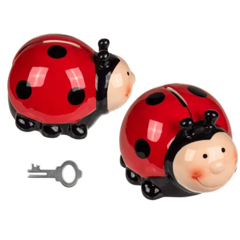 Spaarpot Lieveheersbeestje - keramiek - 11 x 9 cm - rood/zwart bij GrappigSpul