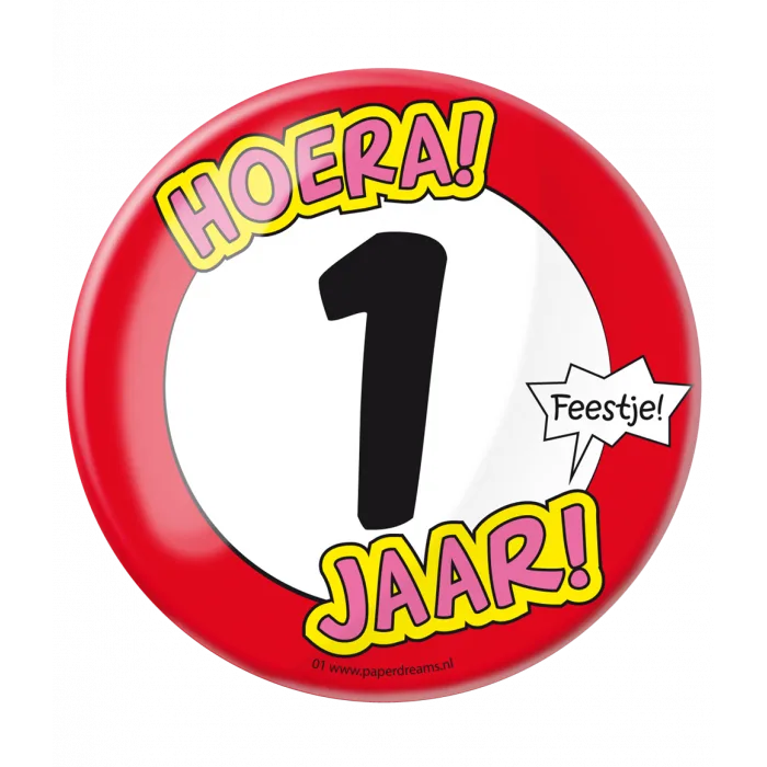 Button XL - 1 jaar bij GrappigSpul