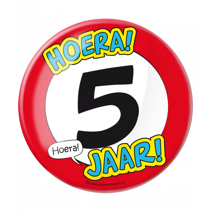 Button XL - 5 jaar bij GrappigSpul