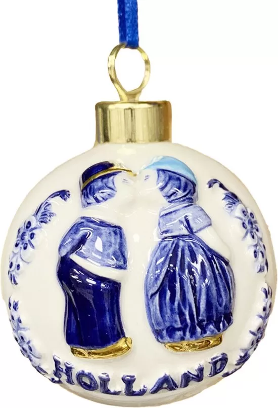 Kerstornament Kuspaar Delfts Blauw bij GrappigSpul
