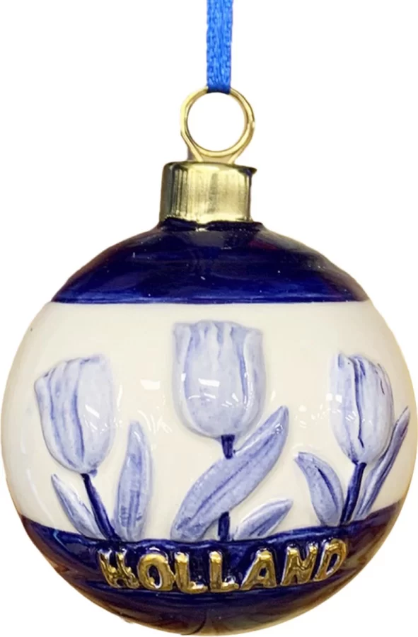 Kerstornament Tulpen delfts Blauw met goud bij GrappigSpul